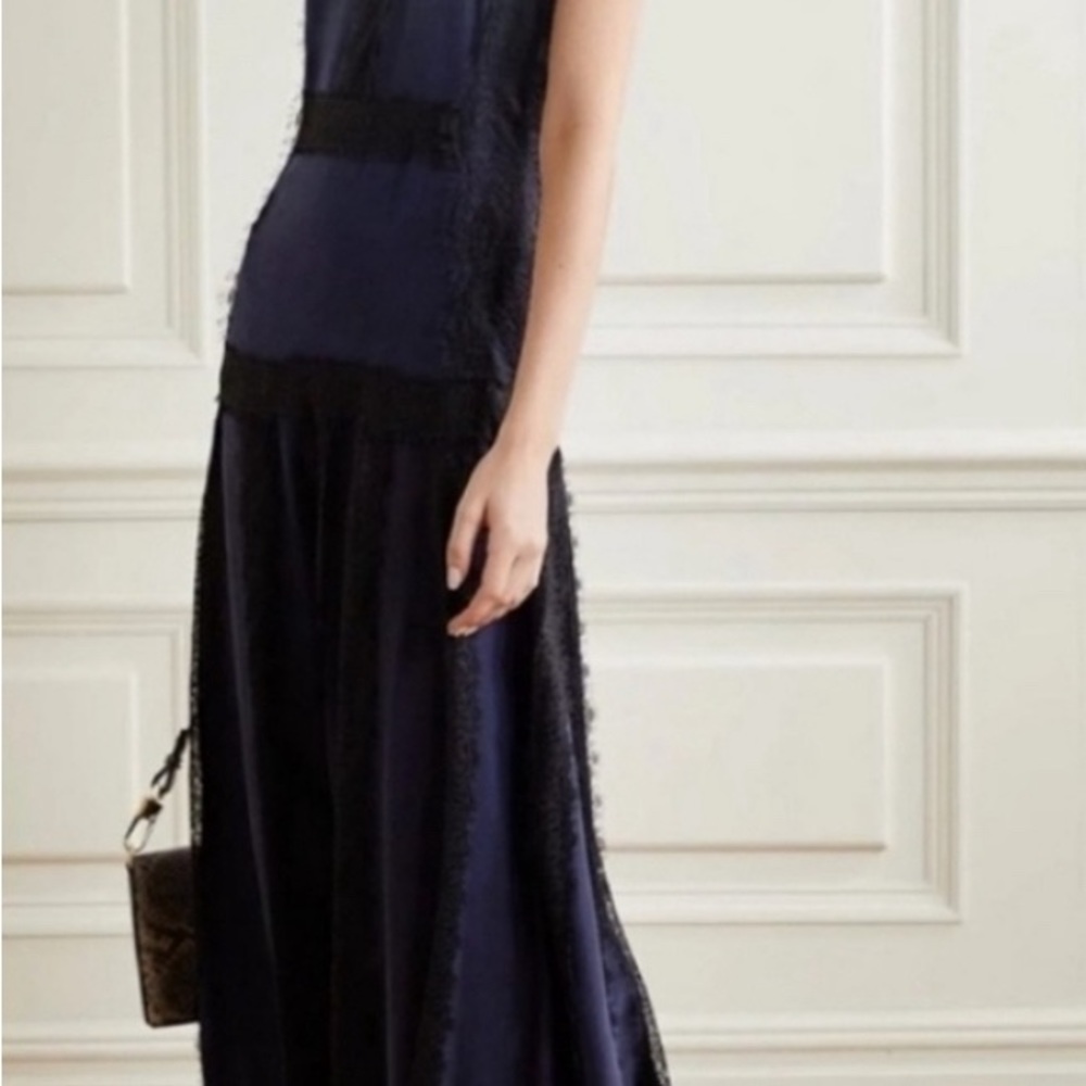 La Ligne | Maggie Lace Slipdress  Silk In Midnight Navy Black - Picture 10 of 13